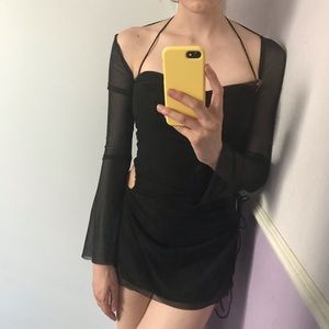 House of CB “Baby Dress” DUPE// Black long sleeve halter dress